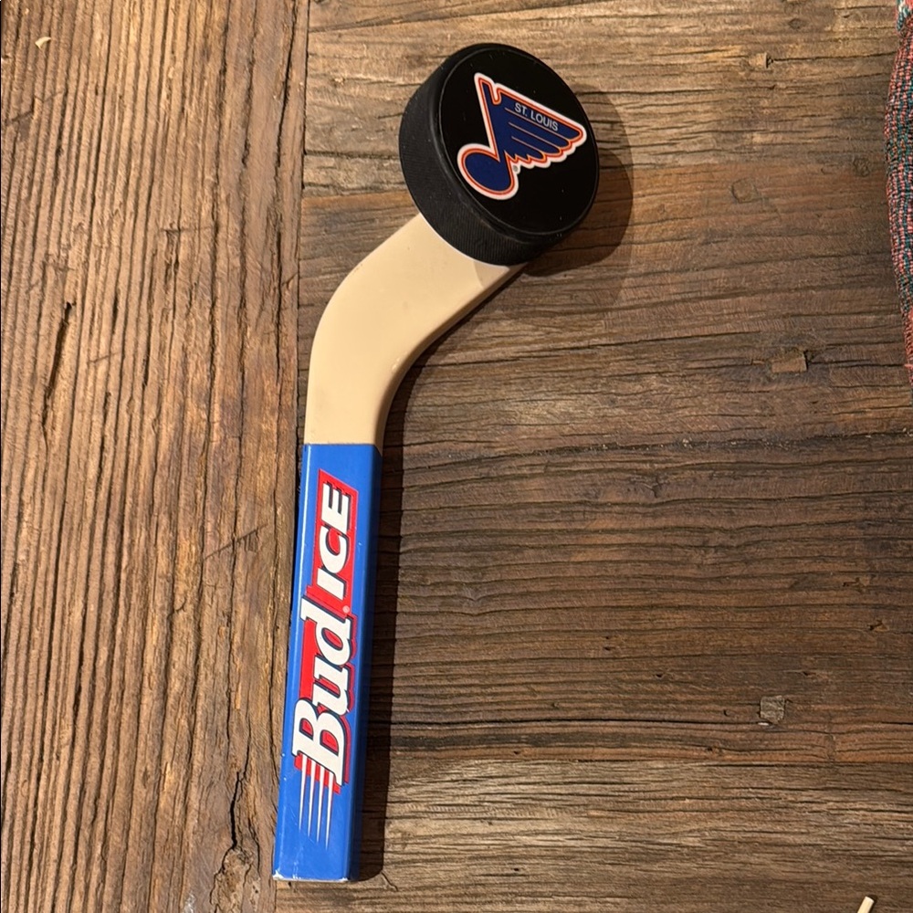 Keg Handle- St. Louis Blues- Bud Ice Mini Hockey Stick with Puck